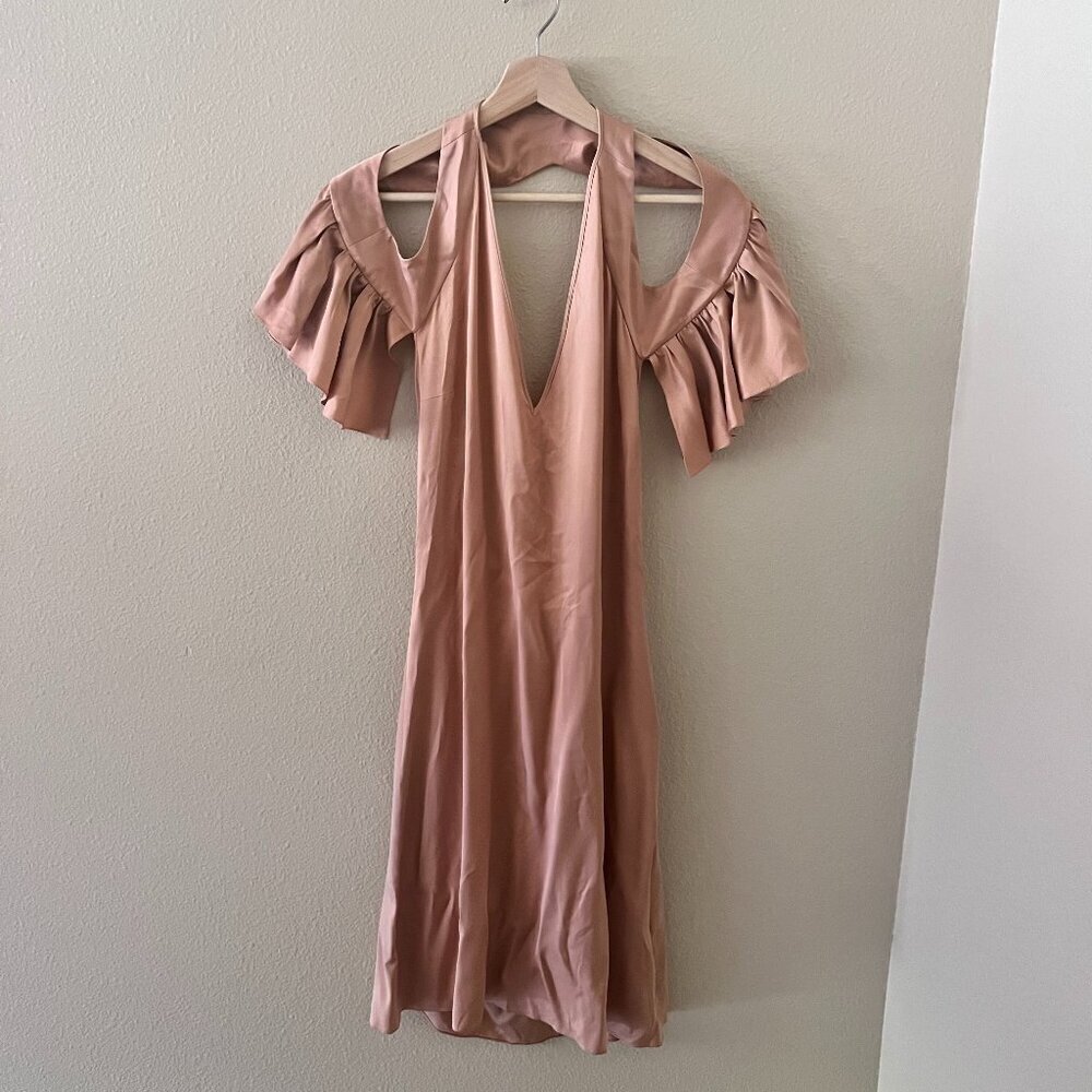Chloe Caramel Flutter Sleeve Silk Mini Dress 38 / M​​​​​